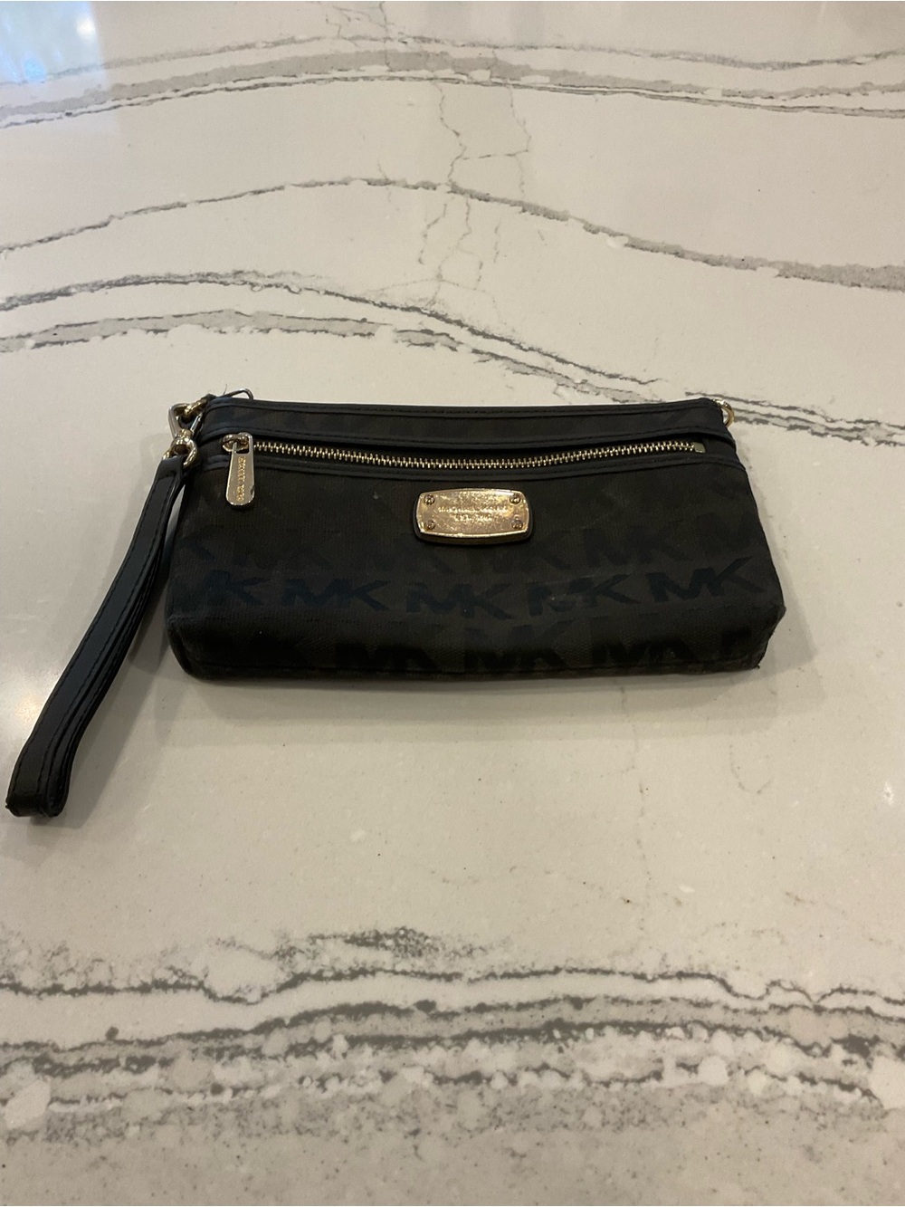 Michael Kors Black Logo Wristlet Clutch with Gold Hardware